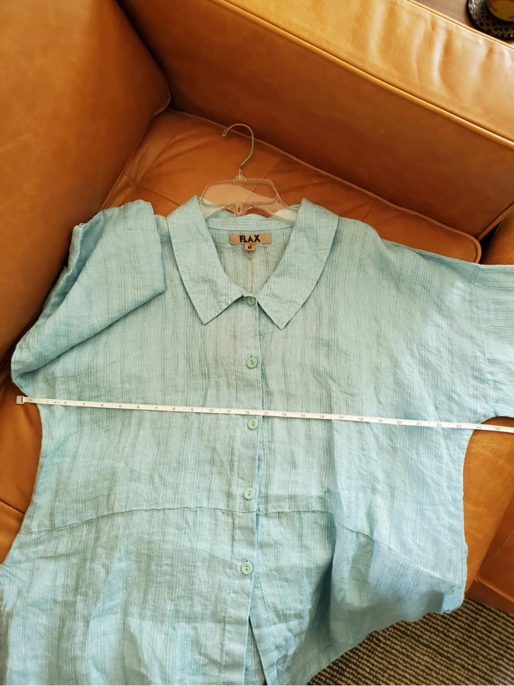 Flax Artful Blouse Linen Aqua Blue Button 3/4 Sleeve Ladgenlook MEDIUM - Picture 9 of 10